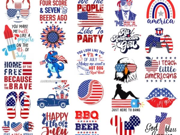 4th of july t-shirt bundle, designs bundle,30 summer designs for dark material, summer, tropic, funny summer design svg eps, png files for cutting machines and print t shirt designs for
