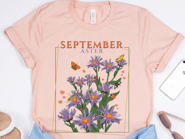 September birthday png file for shirt tote bag, september flower png, aster design, floral birthday gift, gift for her, instant download hh