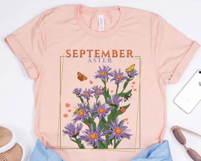 September Birthday PNG File For Shirt Tote Bag, September Flower PNG, Aster Design, Floral Birthday Gift, Gift For Her, Instant Download HH