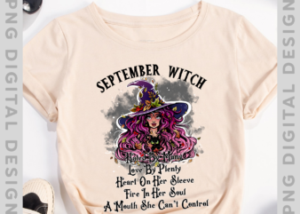 September Witch Funny Women Halloween T-Shirt, September Girl, Halloween Witch PH