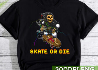 Skate Or Die Skating Skull Skeleton T-Shirt, Halloween Gift, Skeleton Skate, Funny Gift TC