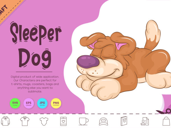 Sleeper cartoon dog. clipart. t shirt template vector