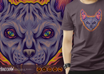 Sphynx cat head egyptian magical creatures illustrations t shirt template vector
