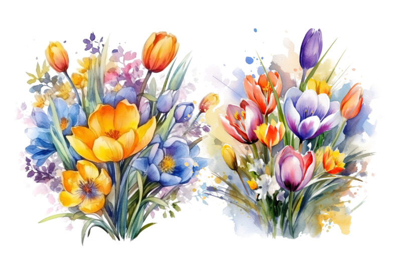 spring flowers colorful watercolor painting illustration