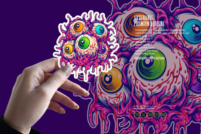 Creepy eyeballs gooey monster horror logo illustrations