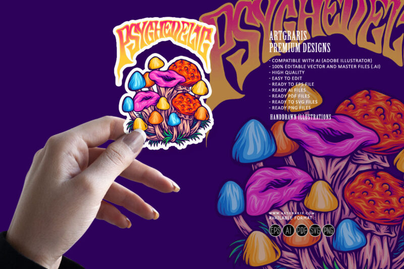 Magic mushroom family spore mycology logo illustrations