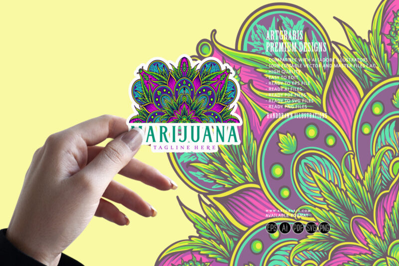 Half mandala marijuana leaves ornament decorative illustrations