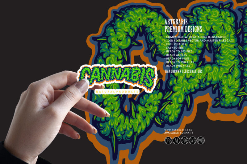 Cannabis typeface hemp buds letter effect illustrations