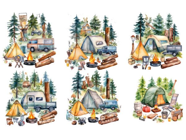 Summer camping, watercolor camping, camping watercolor clipart, camping outdoors, clip art, watercolor clipart, night clipart, camping sublimation, moon, night, sunset, watercolor sunset, sublimation clipart, sublimation graphic, illustration, digital download, sublimation