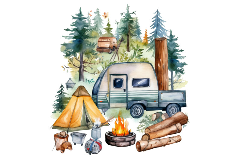 Summer Camping, Watercolor Camping, Camping Watercolor Clipart, Camping Outdoors, Clip Art, Watercolor Clipart, Night Clipart, Camping Sublimation, Moon, Night, Sunset, Watercolor Sunset, Sublimation Clipart, Sublimation Graphic, Illustration, Digital Download, Sublimation