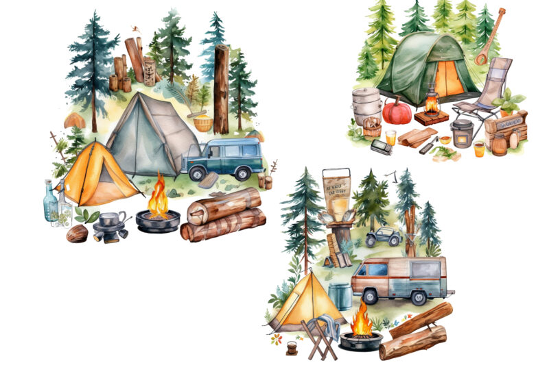 Summer Camping, Watercolor Camping, Camping Watercolor Clipart, Camping Outdoors, Clip Art, Watercolor Clipart, Night Clipart, Camping Sublimation, Moon, Night, Sunset, Watercolor Sunset, Sublimation Clipart, Sublimation Graphic, Illustration, Digital Download, Sublimation