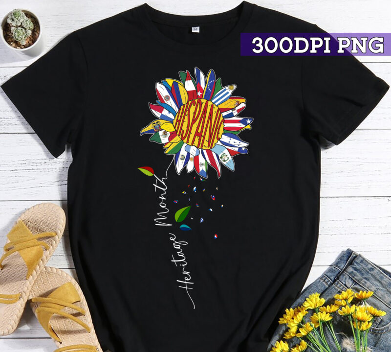 Sunflower Petals with Hispanic Flag T-Shirt, Celebrate Hispanic Heritage Month Shirt, Gift for Latinos, American Latino Cultural Hispana Tee