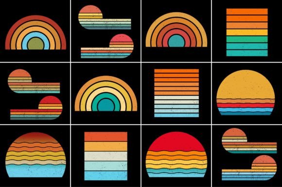 Retro Vintage Sunset T-Shirt Design Background Mega Bundle