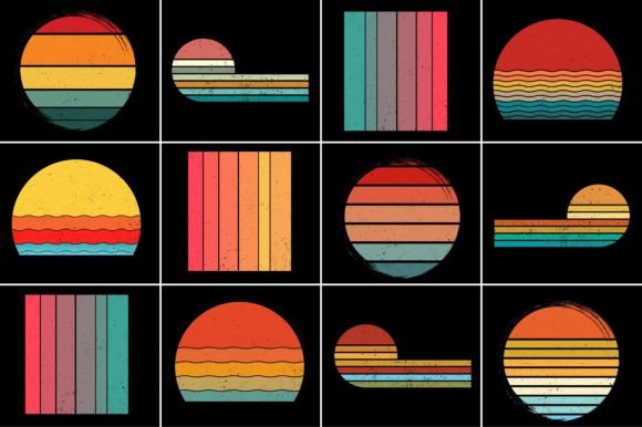 Retro Vintage Sunset T-Shirt Design Background Mega Bundle