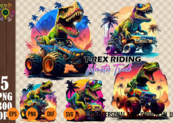 T Rex Monster truck 5 Png Sublimation dtf Designs Bundle T-shirt Design
