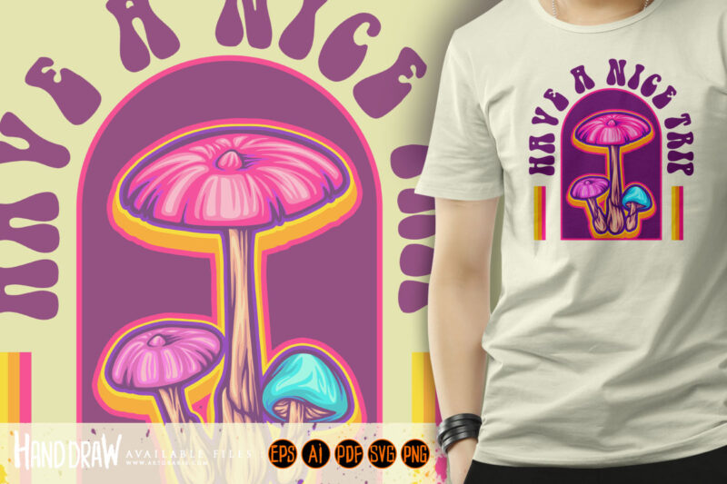 Magic mushroom plant with pop art background illustration