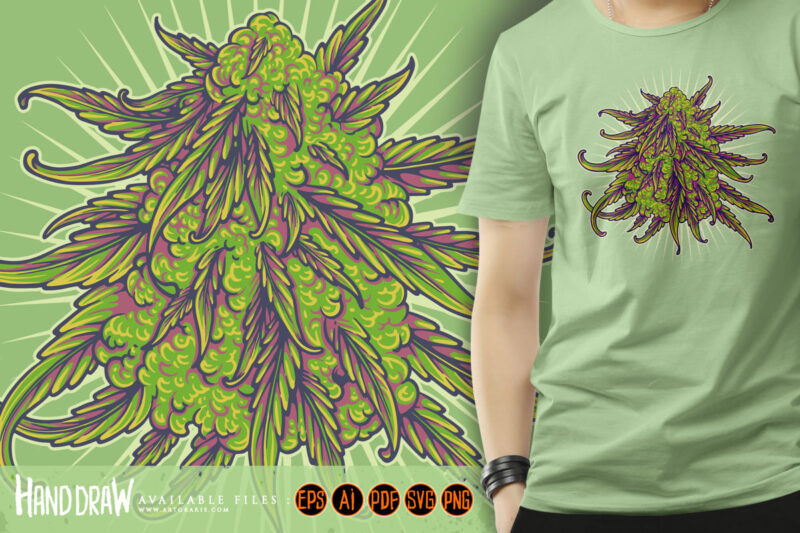 Cannabis indica buds strain botanical logo illustrations