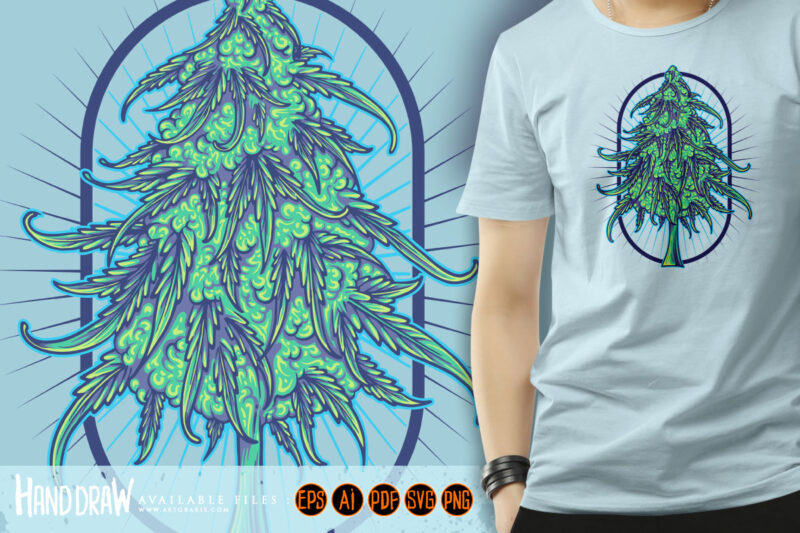 Cannabis sativa flower buds strain logo illustrations