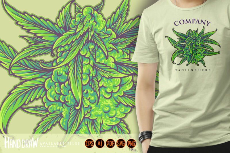 Cannabis flower buds strain botanical logo illustrations