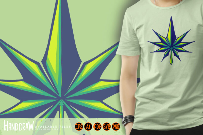 Dimensional shape marijuana leaf modern logo illustrations