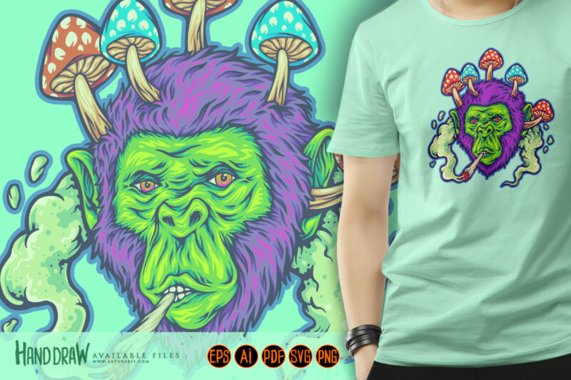 Psychedelic gorilla glue haze strains logo illustrations