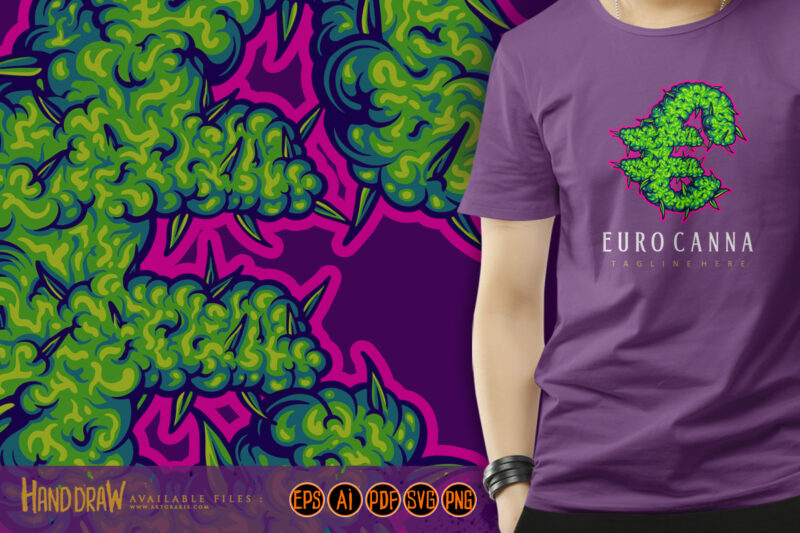 Euro lettering word weed buds letter illustrations