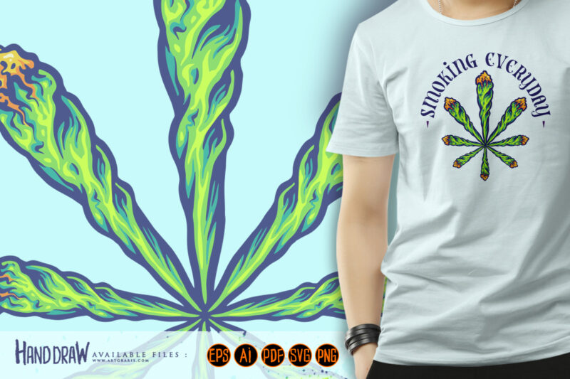 Lit weed joint form into cannabis leaf logo illustrations