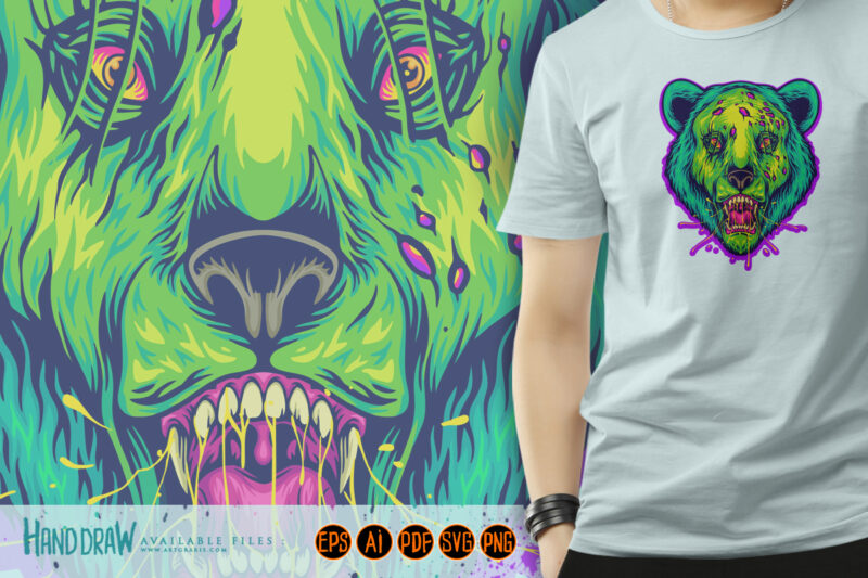 Rotten grizzly bear halloween animal head illustrations