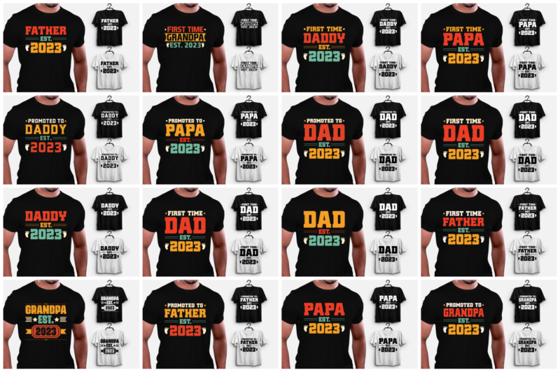 Dad Papa Daddy Father Grandpa Est T-Shirt Design Bundle