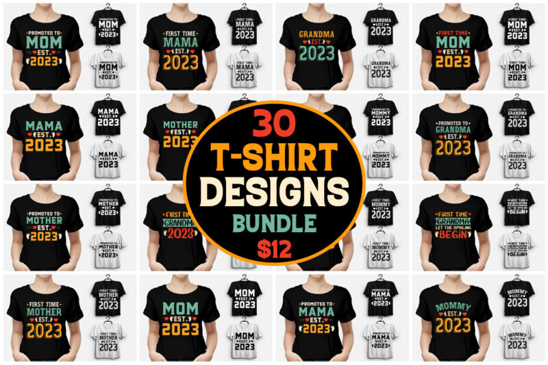 Mom Mama Mommy Mother Grandma Est T-Shirt Design Bundle