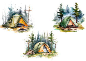 Tent Camping Watercolor Clipart
