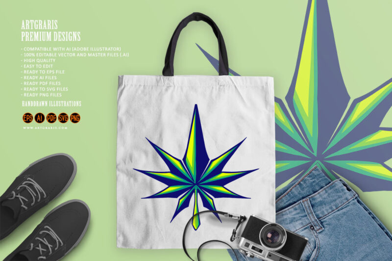 Dimensional shape marijuana leaf modern logo illustrations