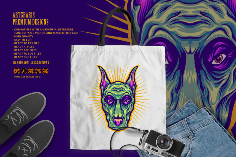 Horror dog head halloween animal logo illustrations