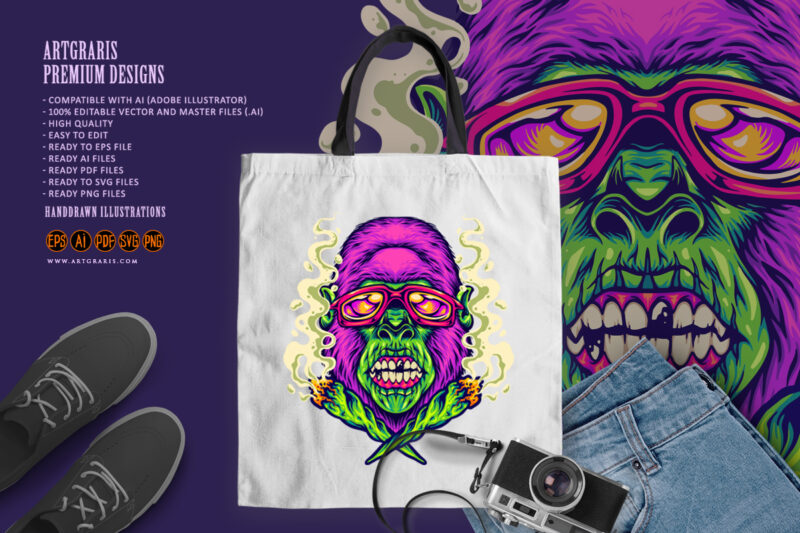 Gorilla funk strain indica dominant logo illustrations