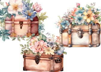 watercolor Treasure Box with flower t shirt design for sale
