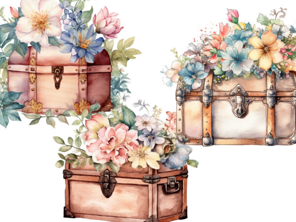 Watercolor treasure box with flower t shirt design for sale