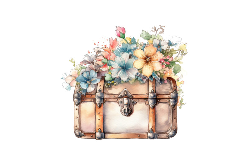 watercolor Treasure Box with flower