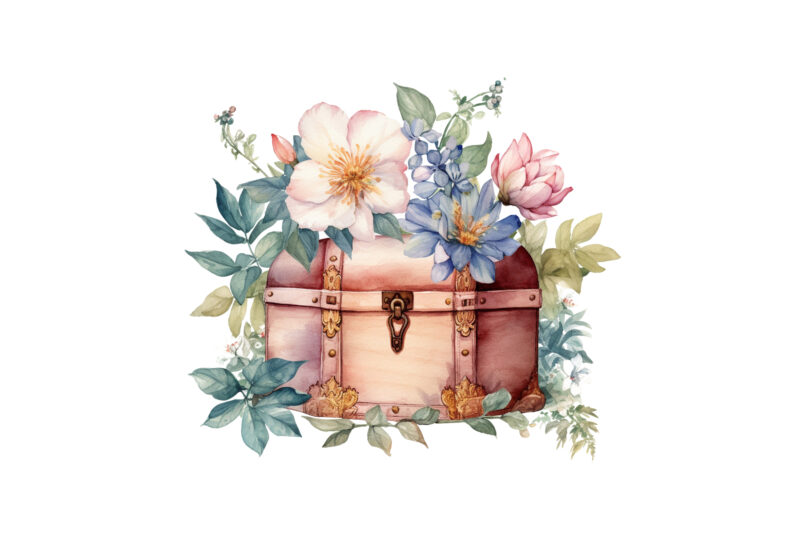 watercolor Treasure Box with flower