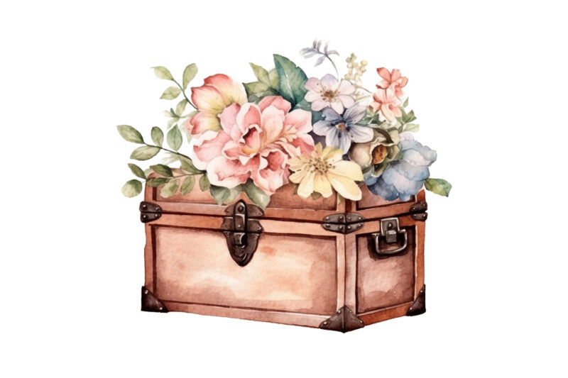 watercolor Treasure Box with flower