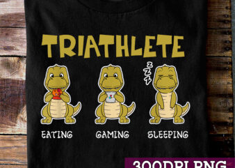 Triathlete Dinosaur Eating Gaming Sleeping Funny T-Rex Gamer Girls T-Shirt, Funny Gift, Video Game Lover TC
