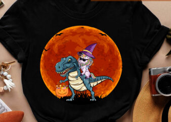 Unicorn Riding Mummy Dinosaur T rex Halloween Pumpkin T-Shirt TC