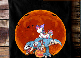 Unicorn Riding Mummy Dinosaur T rex Halloween Pumpkin T-Shirt TC 1