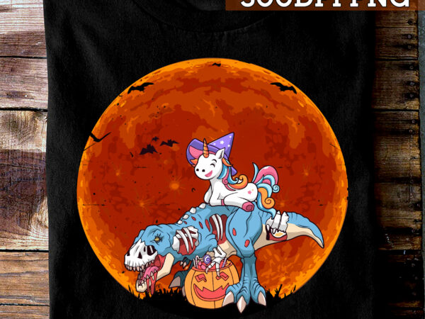 Unicorn riding mummy dinosaur t rex halloween pumpkin t-shirt tc 1