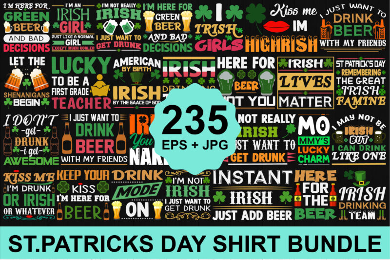 St. Patrick’s Day Shirt Design Bundle Print Template, Lucky Charms, Irish, everyone has a little luck Typography Design