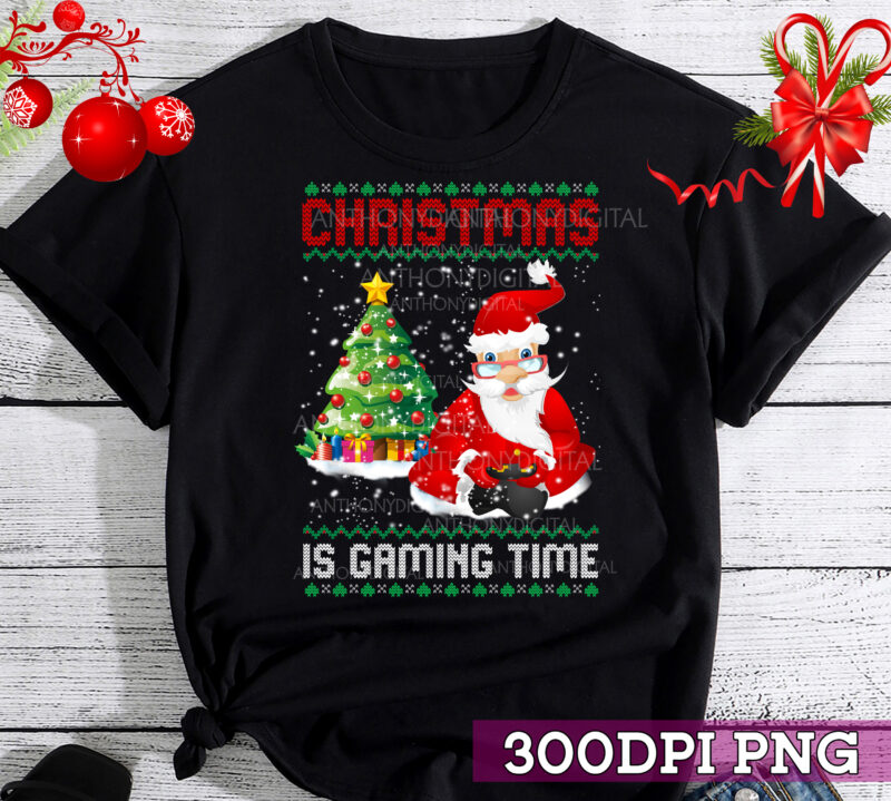 Video-game Santa Claus Christmas Gaming X-Mas Gamer Ugly T-Shirt, Santa Gamer, Video Game Xmas, Christmas Gift TC