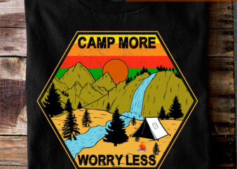 Vintage Camping PNG For Shirt, Camp More Worry Less Design, Camper Gift, Camping PNG Design, Mountain File, Instant Download HC(1)