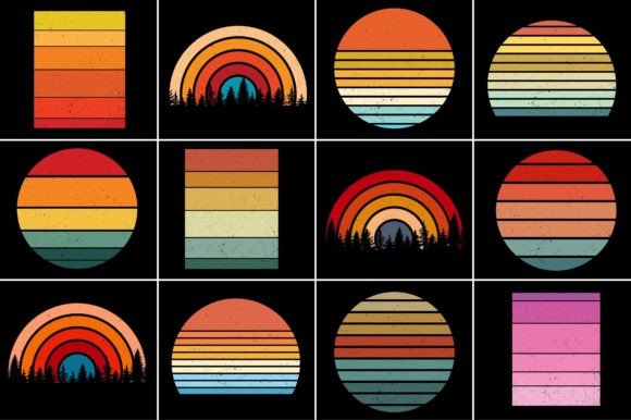 Retro Vintage Sunset T-Shirt Design Background Mega Bundle