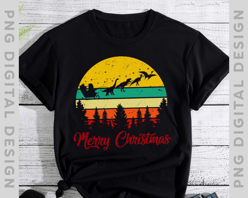 Vintage Santa Sleigh with Dinosaurs Christmas Gift T-Shirt, Santa Claus, Santa Christmas, Dinosaur Christmas TH