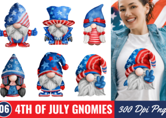 Watercolor 4th of july gnome bundle t shirt design for sale