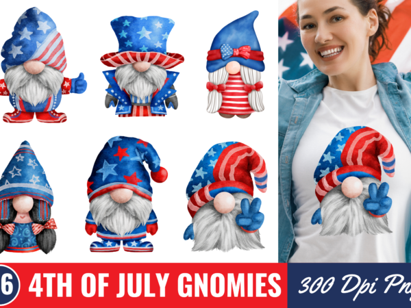 Watercolor 4th of july gnome bundle t shirt design for sale